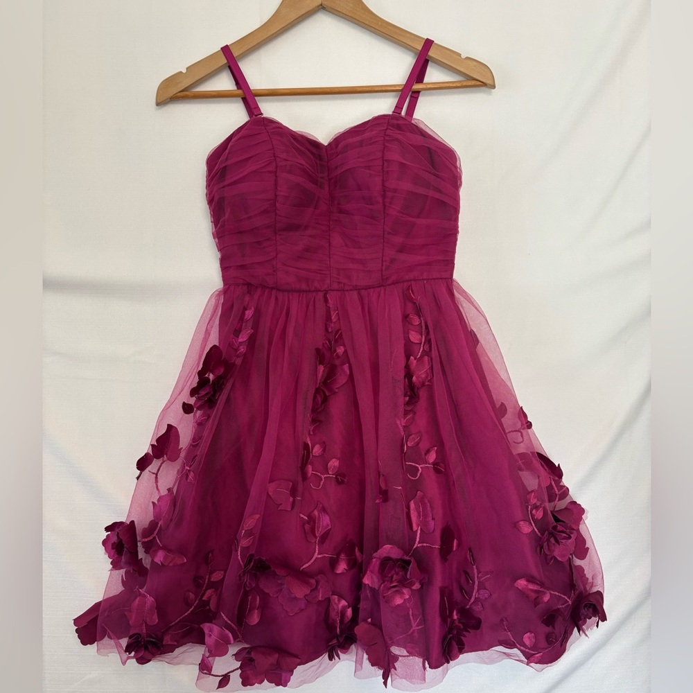 BCX Juniors Fuchsia Floral Appliqué Mini Dress Size 1